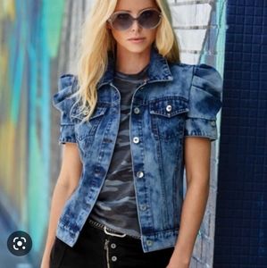 Elan denim short puff sleeves top CUTE!!